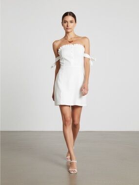 Strapless Ruffle Off-Shoulder Mini Dress in White